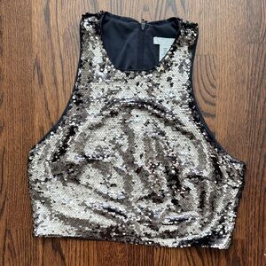 Sequin Sleeveless Crop Top - Brown and Black